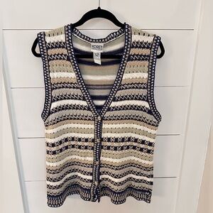 VTG KORET S cable knit colorful stripe woman cotton blend sweater vest boho chic